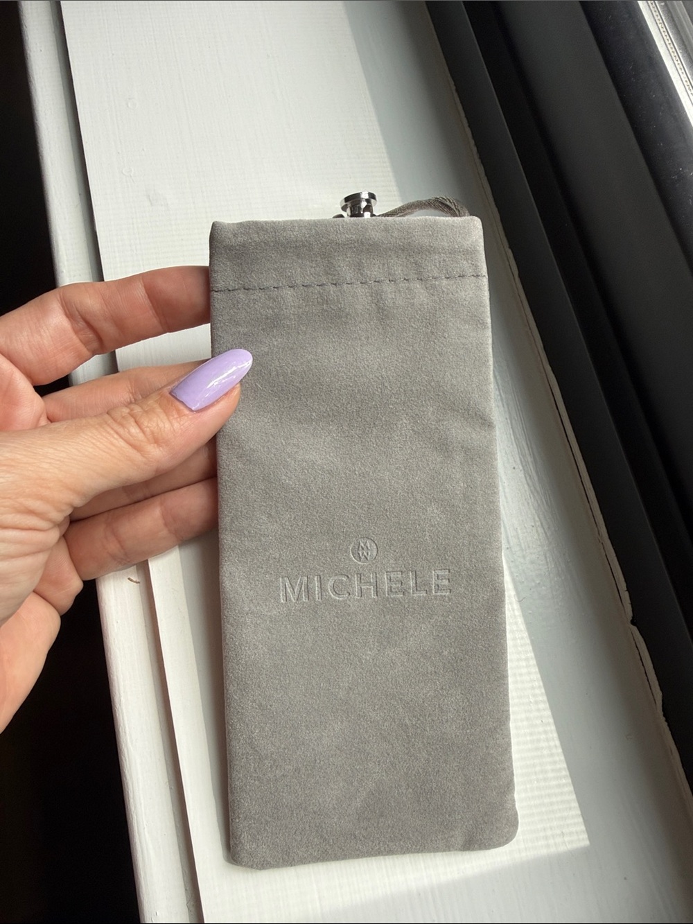 Michele Gray Velvet Watch Pouch with Drawstring